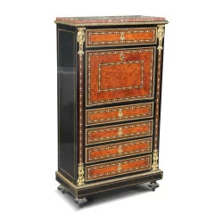 Marquetry secretary with drawer with follower brown marble top …